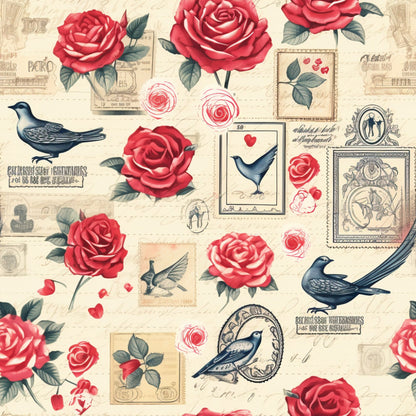 Vintage Love Stamps Pattern 9 Quilting Cotton Fabric