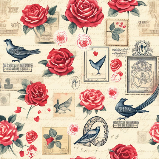 Vintage Love Stamps Pattern 9 Quilting Cotton Fabric