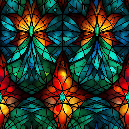 Stained Glass Christmas Pattern 2 Quilting Cotton Fabric