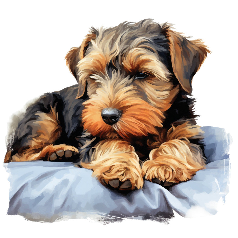 terrier, dog, animal portrait, cute dog, tan and black, rust orange, cream white, charcoal gray, warm tones, realistic dog, dog lover, pet themed, whimsical, friendly, cozy, home decor, wall art, pet portrait, dog illustration, detailed face, fluffy coat, wiry hair, terrier breed, scruffy dog, adorable animals, children's themed, nursery decor