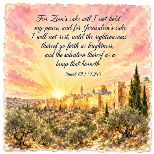 jerusalem, religious, scripture, bible verse, inspirational, landscape, cityscape, sunset, golden hour, pink sky, cream, beige, tan, olive green, cypress trees, olive trees, middle eastern, holy land, spiritual, faith, peaceful, traditional, elegant, vintage aesthetic, nature scene, architectural, historic, israel, morning light