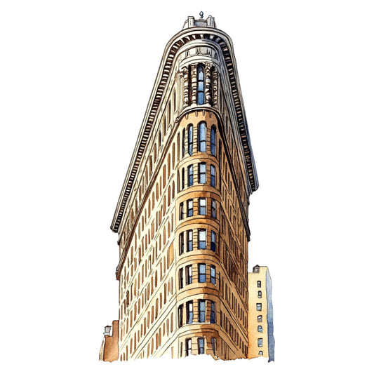 flatiron building, new york city, architecture, urban landscape, vintage architecture, tan, beige, cream, brown, blue, architectural details, cityscape, vintage style, retro, nostalgic, classic buildings, historic architecture, skyscraper, tall building, art deco, structural design, building facade, windows, decorative tower, elegant, sophisticated, travel themed, americana