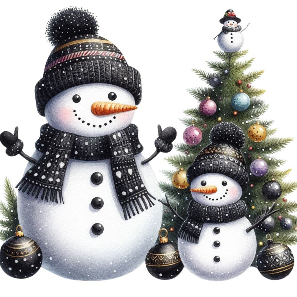 Black Hat Snowmen Fabric Panel 5