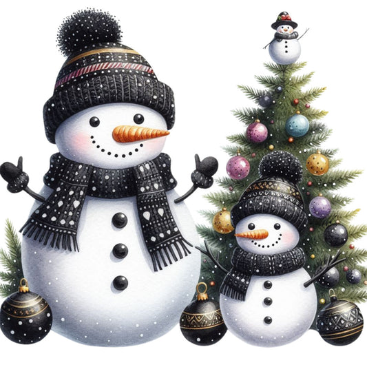 Black Hat Snowmen Fabric Panel 5