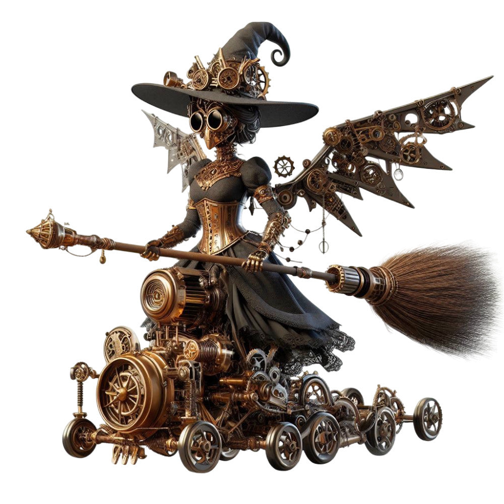 steampunk, brass, copper, gold, bronze, black, victorian, mechanical, gears, cogs, industrial, whimsical, fantasy, witch, magical, airship, vintage, elegant, gothic, ornate, adventure, sci-fi, costume, character panel, decorative art, novelty, mixed media, dimensional design