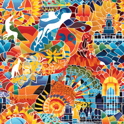 Mosaic Art Pattern 15 Quilting Cotton Fabric