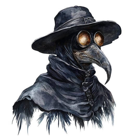 steampunk, plague doctor, bird mask, gothic, dark academia, black, charcoal gray, brass gold, vintage, victorian, whimsical, spooky, halloween, mysterious, crow, raven, long-beaked bird, goggles, top hat, ornate, monochromatic, moody, dark fantasy, creatures, fantasy art, costume, dramatic, elegant dark, decorative panel, statement fabric