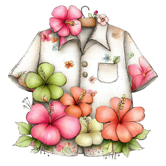 floral, pink flowers, coral orange, cream white, sage green, whimsical, nature, botanical, hibiscus, large scale floral, spring, summer, vintage style, cottage core, feminine, colorful flowers, painted flowers, watercolor style, garden theme, flower motifs, clothing illustration, fashion themed, dress panel, shirt design, pastel colors, blush pink, rust orange, soft colors, illustrated design, decorative panel