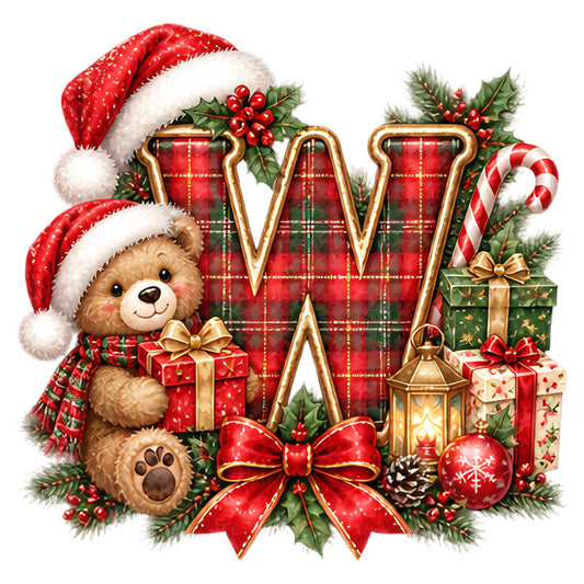 christmas, holiday, teddy bear, red, gold, green, plaid, tartan, festive, whimsical, traditional, vintage, cute, candy cane, holly, berries, pine cones, ornaments, gifts, presents, santa hat, lantern, bow, ribbon, seasonal, winter, children's, nursery, cute animals, warm tones