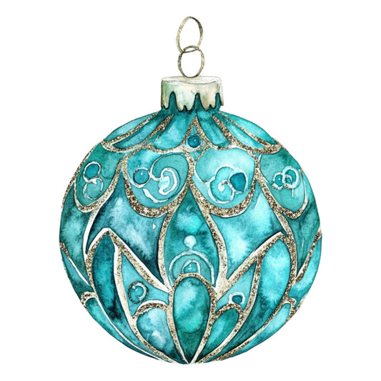 Watercolor Christmas Ornaments Fabric Panel 7