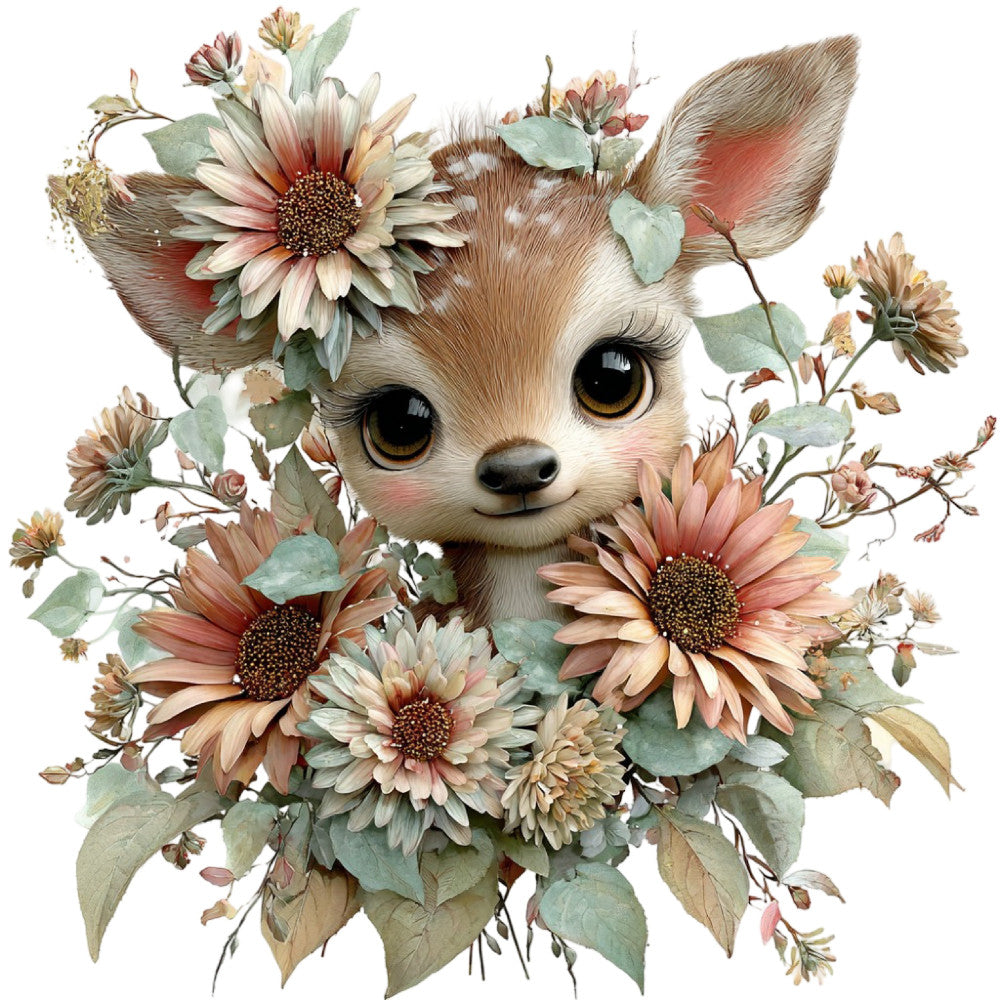 cute deer, fawn, woodland animals, floral, daisies, gerbera daisies, cream, dusty rose, blush pink, sage green, eucalyptus, tan, beige, brown, whimsical, nature, forest, botanical, spring, summer, vintage, romantic, nursery, baby, children's, adorable, gentle, soft, pastel, farmhouse