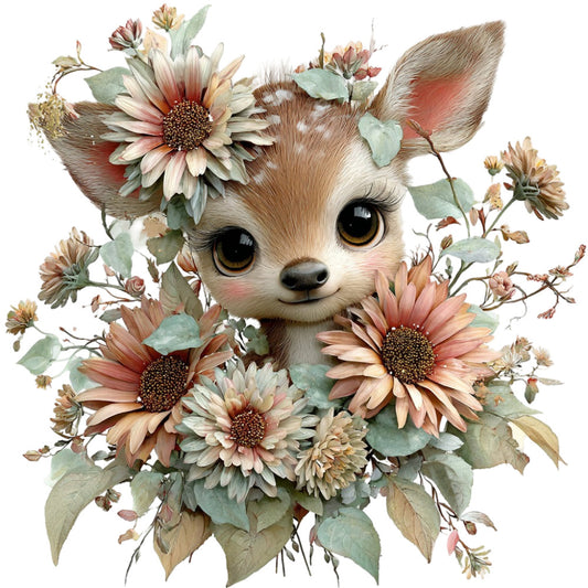cute deer, fawn, woodland animals, floral, daisies, gerbera daisies, cream, dusty rose, blush pink, sage green, eucalyptus, tan, beige, brown, whimsical, nature, forest, botanical, spring, summer, vintage, romantic, nursery, baby, children's, adorable, gentle, soft, pastel, farmhouse
