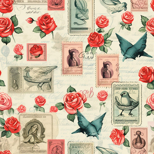 Vintage Love Stamps Pattern 16 Quilting Cotton Fabric