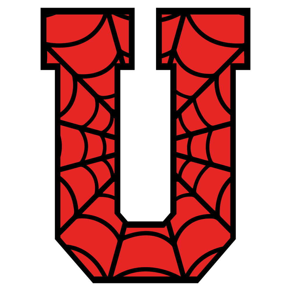 red, black, spider web, alphabet letter, superhero theme, comic book style, geometric pattern, fabric panel, quilting material, cotton fabric, web design, arachnid motif, children's fabric, novelty print, craft material, sewing project, bright colors, character inspired, playful design