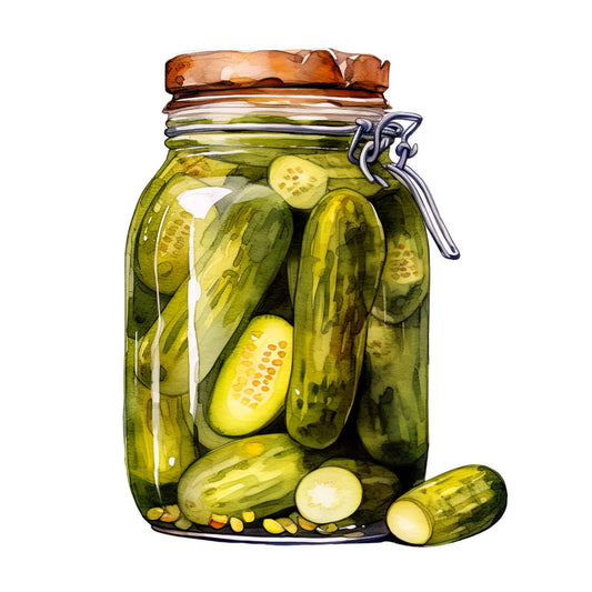 Watercolor Pickles in Jar Fabric Panel 3