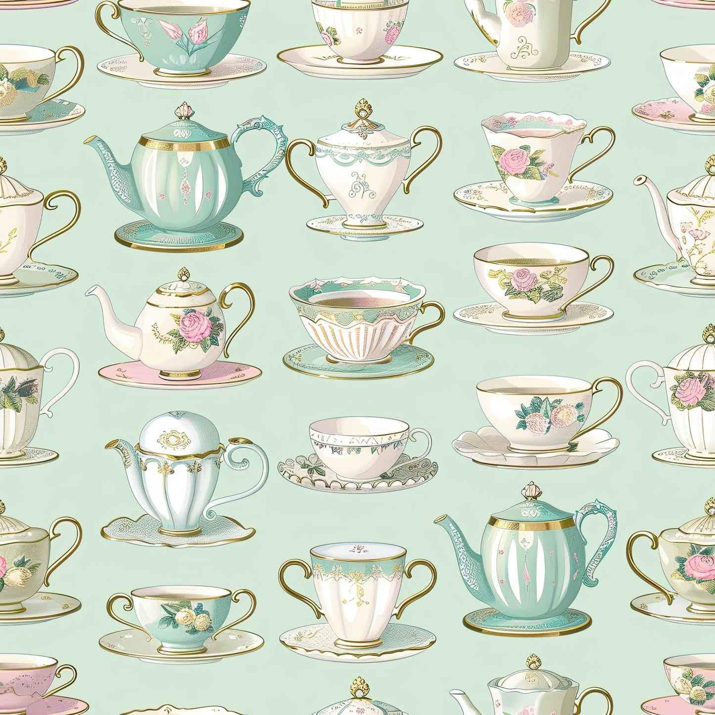 Whimsical Tea Party Pattern 1 Quilting Cotton Fabric