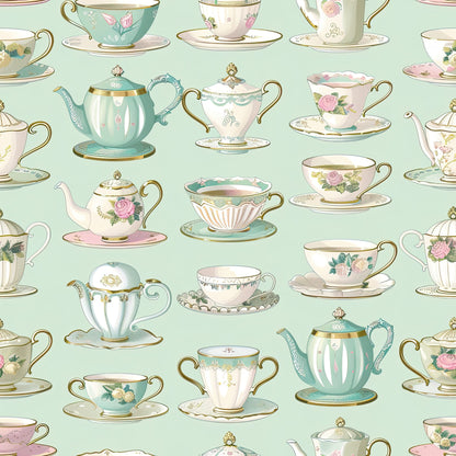 Whimsical Tea Party Pattern 1 Quilting Cotton Fabric