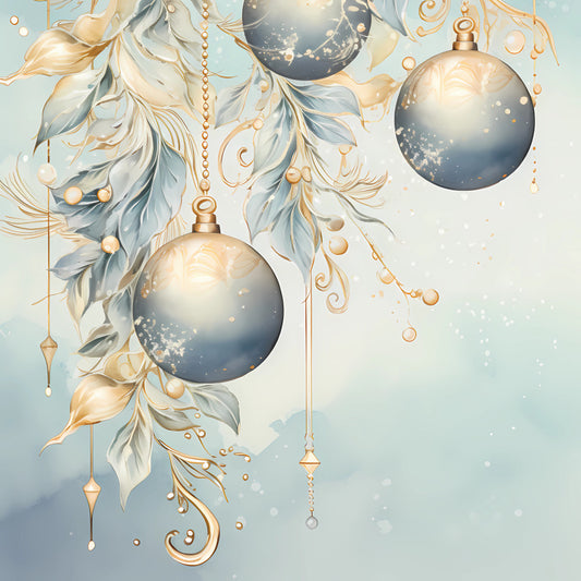 Light Blue and Gold Christmas Fabric Panel 27