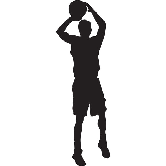 basketball, sports, silhouette, athlete, black, monochrome, shooting, sports silhouette, basketball player, jump shot, athletic, modern, contemporary, sports themed, game day, basketball fan, court, slam dunk, hoops, athletic wear, sportswear, team spirit, competitive, action, dynamic, masculine, wall art, apparel