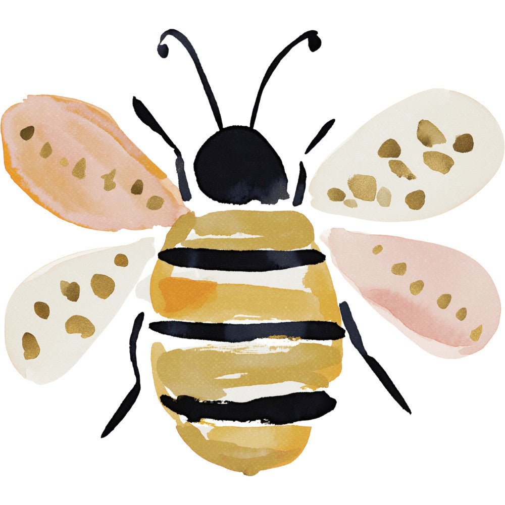 bee, honey bee, black and gold, yellow and black, cream, blush pink, peach, watercolor, insects, nature, whimsical, modern, children's, spring, summer, garden, polka dots, gold accents, metallic, sweet, bumble bee, striped abdomen, wings, antennae, playful, nursery, baby, cute animals