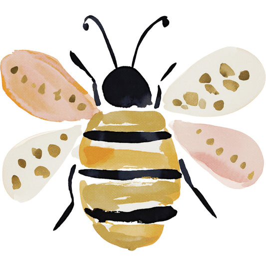 bee, honey bee, black and gold, yellow and black, cream, blush pink, peach, watercolor, insects, nature, whimsical, modern, children's, spring, summer, garden, polka dots, gold accents, metallic, sweet, bumble bee, striped abdomen, wings, antennae, playful, nursery, baby, cute animals