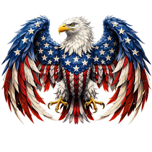 eagle, patriotic, american flag, bald eagle, stars, red white and blue, navy blue, cream white, gold, wings, birds, wildlife, nature, majestic, bold, traditional, americana, fourth of july, independence day, memorial day, veterans day, symbolic, powerful, elegant, detailed illustration, large scale print, statement piece, wall art, home decor, pride