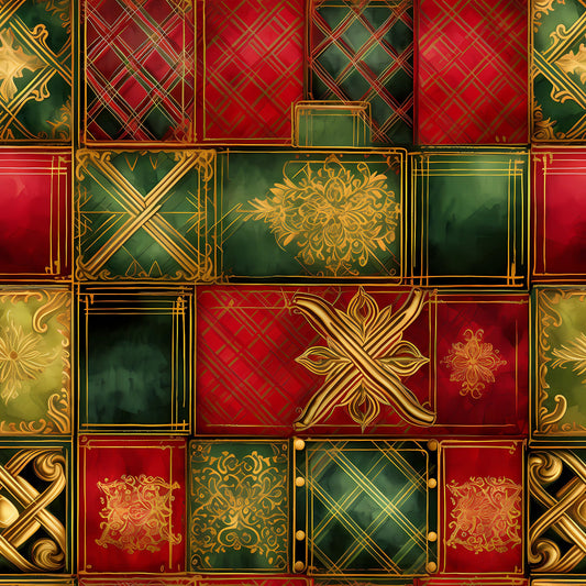 Red Green Gold Christmas Pattern 11 Quilting Cotton Fabric