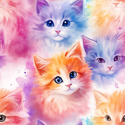 Colorful Packed Kittens Pattern 2 Quilting Cotton Fabric
