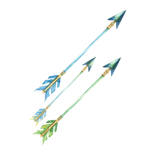 arrows, turquoise, teal, blue-green, seafoam green, gold, brass, nature, tribal, bohemian, whimsical, feathered arrows, fletched arrows, indigenous inspired, southwestern, geometric, modern, adventure, directional, woodland, earthy tones, metallic accents, hand-painted, watercolor effect, wall hanging, home decor, accent fabric