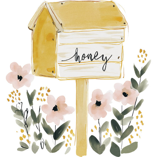 honey, beehive, flowers, floral, nature, botanical, spring, summer, blush pink, pale pink, cream, soft yellow, gold, sage green, eucalyptus, leaves, wildflowers, bees, whimsical, cottage core, farmhouse, rustic, vintage, peaceful, garden theme, pollinator, bee keeping, honey bee, watercolor style, delicate