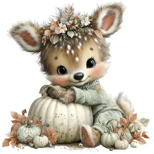 autumn, fall, deer, fawn, woodland, forest, pumpkin, cream, beige, tan, brown, sage green, mint green, rust, copper, floral, flowers, leaves, nature, whimsical, cute, sweet, baby, nursery, harvest, thanksgiving, rustic, farmhouse, cottage core, animals