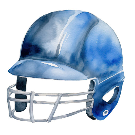 blue football helmet, sports, football, athletic, sky blue, navy blue, cobalt blue, watercolor, watercolor painting, hand painted, sports equipment, team sports, masculine, boys, men's, helmet design, protective gear, sports themed, casual style, modern, illustrated, realistic, sport motif, football fan, game day, team spirit, sports illustration