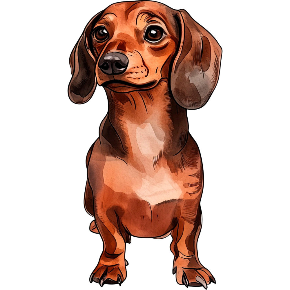 dachshund, dog, wiener dog, rust, burnt orange, terracotta, brown, tan, cream, animal portrait, pet, cartoon, whimsical, playful, cute, children's, kids, puppy, illustration, detailed, realistic shading, humorous, funny, dog lover, pet themed, nursery, wall art, home decor, animal lover