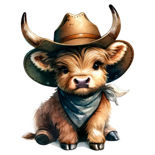 cowboy cow, western, cute animals, farm animals, cattle, rustic, whimsical, children's, brown, tan, cream, gold, navy blue, teal, bandana, cowboy hat, horns, adorable, playful, farmhouse, country, novelty, character panel, kids fabric, animal character, humorous, fun print, western theme, boots, country western