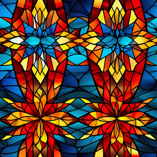 Stained Glass Christmas Pattern 18 Quilting Cotton Fabric