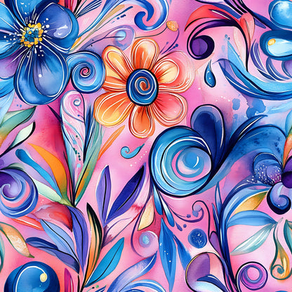 Whimsical Watercolor Blooms Pattern 6 Minky Fabric