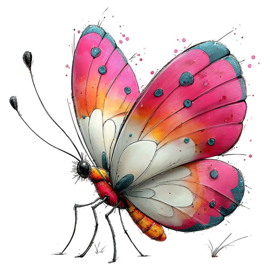 butterfly, hot pink, coral pink, teal blue, orange, white, cream, watercolor, nature, insects, whimsical, modern, spring, summer, artistic, gradient, colorful, detailed, realistic, delicate, wings, spots, flora and fauna, children's, playful, botanical, vibrant, creative, illustration style, nature inspired
