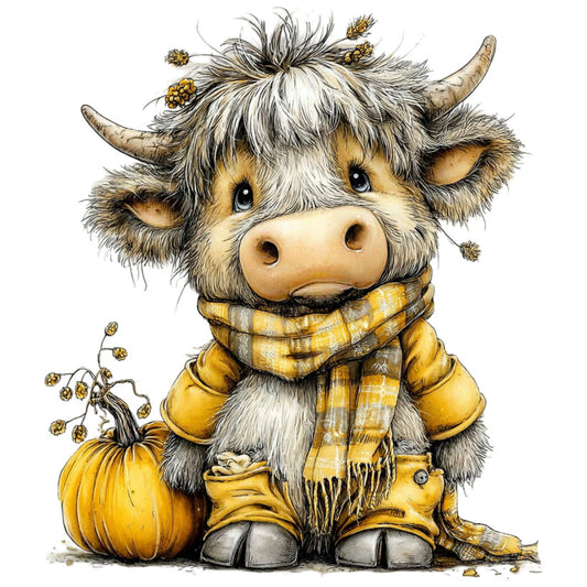 highland cow, cute animals, farm animals, plaid, yellow plaid, gold plaid, tan and gold, cream and gold, rustic, farmhouse, whimsical, autumn, fall, pumpkin, cozy, buffalo check, tartan, livestock, cottage core, country style, children's fabric, baby animals, horns, wool scarf, plaid scarf, warm colors, golden yellow, neutral tones, folk art, charming