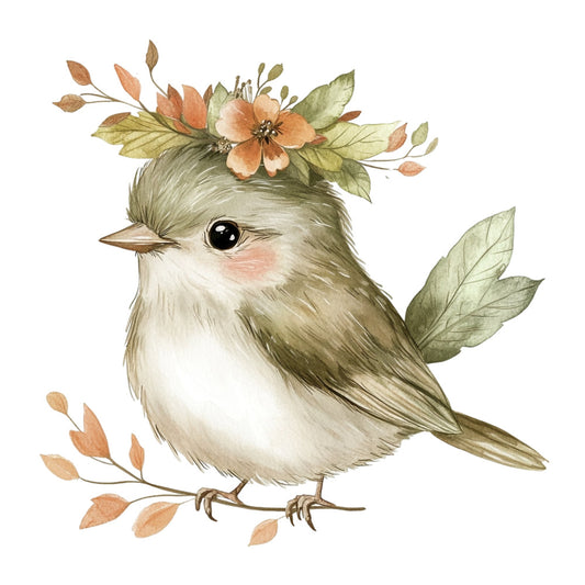 bird, floral, flowers, nature, woodland, whimsical, botanical, autumn, fall, spring, cream, beige, tan, sage green, olive green, coral orange, peach, rustic, cottage core, vintage, watercolor, delicate, elegant, animal, cute, adorable, leaves, branches, seasonal, nursery