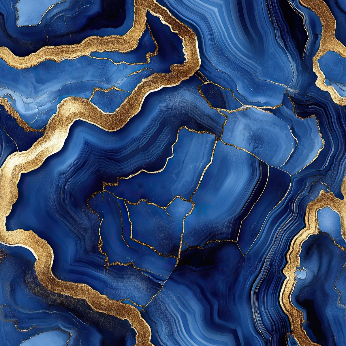 Royal Blue and Gold Agate Pattern 16 Minky Fabric