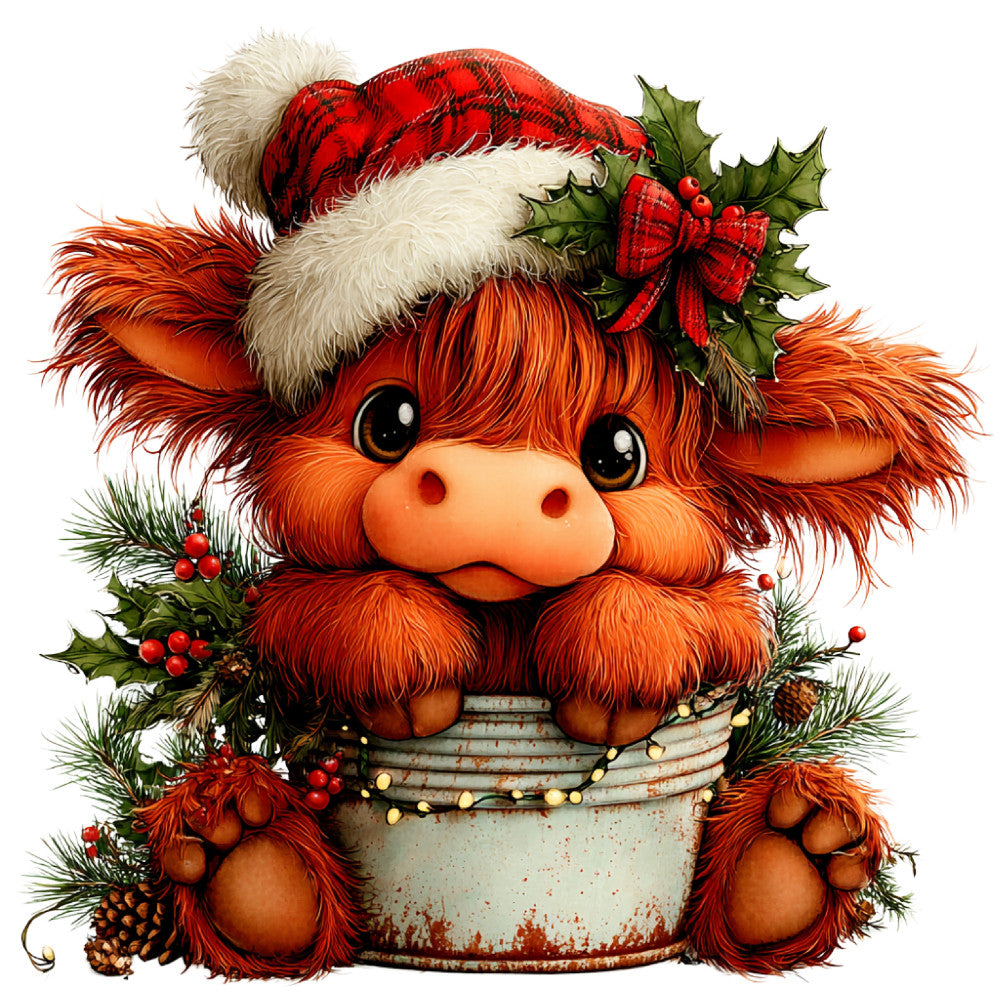 christmas, holiday, festive, red, orange, cream, white, green, whimsical, cute, adorable, animals, creature, gnome, elf, santa hat, holly, berries, pine branches, rustic, vintage, cheerful, jolly, seasonal, winter, decoration, children's, playful, magical