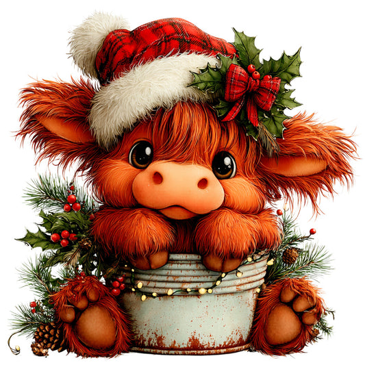 christmas, holiday, festive, red, orange, cream, white, green, whimsical, cute, adorable, animals, creature, gnome, elf, santa hat, holly, berries, pine branches, rustic, vintage, cheerful, jolly, seasonal, winter, decoration, children's, playful, magical