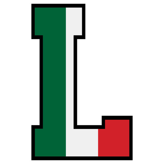 green, white, red, letter l, alphabet, block letters, mexico flag colors, fabric panel, quilting, cotton, geometric, patriotic, educational, children's fabric, bright colors, bold lettering, craft fabric, sewing material, mexican theme