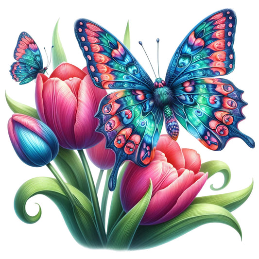 Spring Flowers and Butterflies Fabric Panel 9