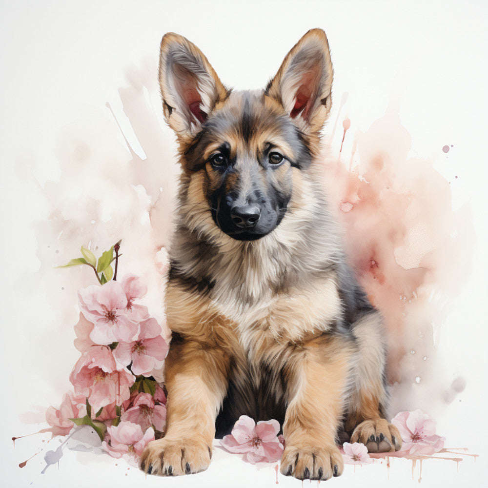 German Shepherd with Flowers Fabric Panel 2