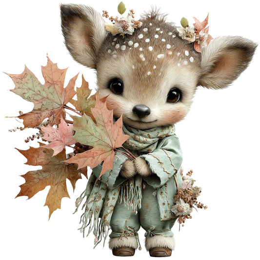 autumn, fall, cute animals, woodland creatures, deer, fawn, whimsical, nature, seasonal, leaves, maple leaves, floral, flowers, rustic, vintage, autumn colors, sage green, cream, tan, brown, rust, copper, cozy, harvest, forest, animal print, child-friendly, storybook, illustrated, botanical