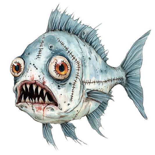 Watercolor Scary Fish Fabric Panel 25