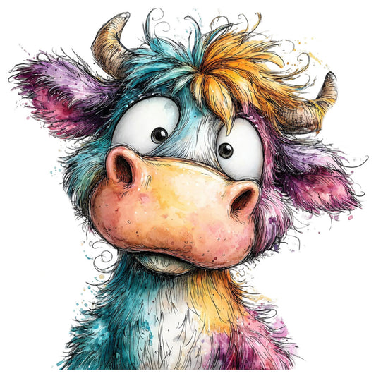 whimsical, colorful, unicorn, rainbow, turquoise, purple, golden yellow, coral pink, teal, magenta, abstract, painted, watercolor, magical, fantasy, children's, playful, modern, vibrant, animal, horns, big eyes, multicolor, artistic, splattered, ink wash, dreamy, cute, expressive, character panel