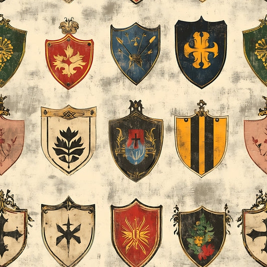 Rustic German Banners and Shields Pattern 3 Quilting Cotton Fabric