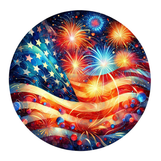 Round Stained Glass Patriotic Fabric Panel 1